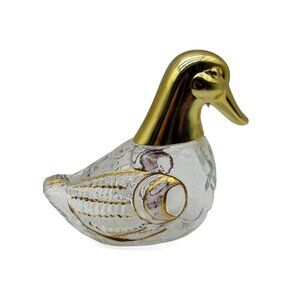 Vintage DUCK Shaped Glass DECANTER Bottle with Gold Tone Plastic Head 8"